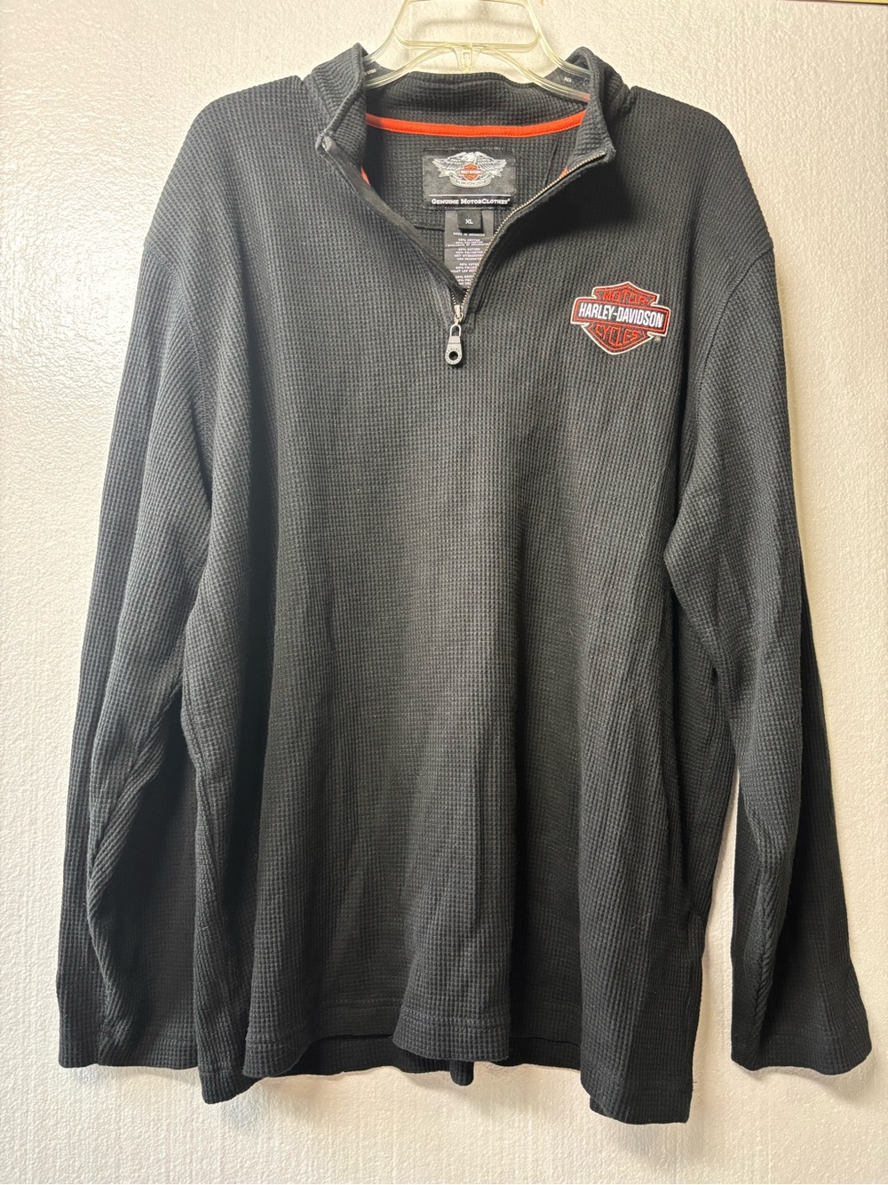 Harley-Davidson Black 1/4 Zip Waffle Knit Pullover with Logo-XL